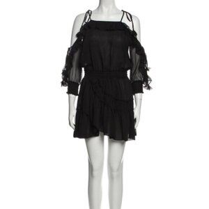 MISA Los Angeles  Black Chiffon Ruffle Off the Shoulder Mini Dress